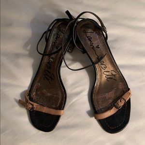 Lanvin black and brown block heeled sandals